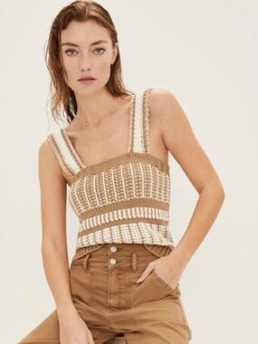 Veronica Beard Voya knit tank cream and tan, size L
